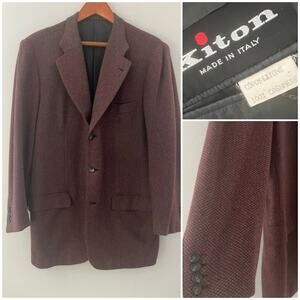Vintage Kiton Made in Italy Cashmere Blazer 3 Button Red Brown Tweed Sz 53 IT JP